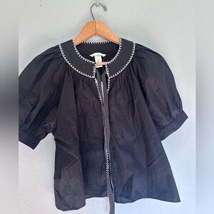 H&M Black Blouse with White Stitching